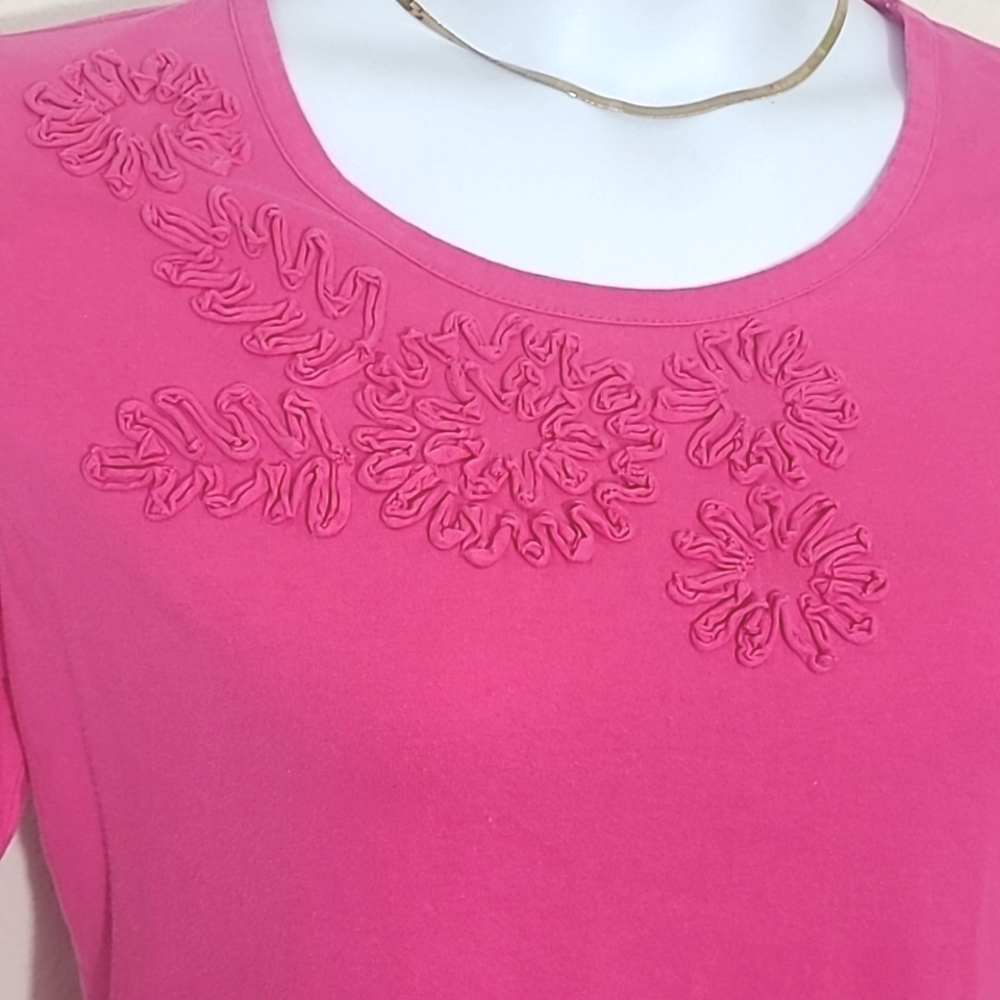 Long sleeve t shirt flower embellishment bright pink 100% Cotton
